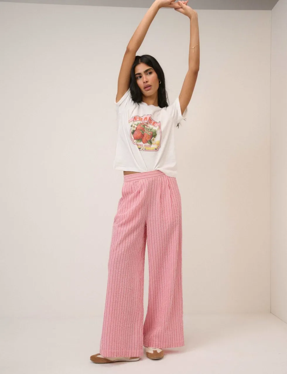 Pure Cotton Striped Straight Leg Trousers