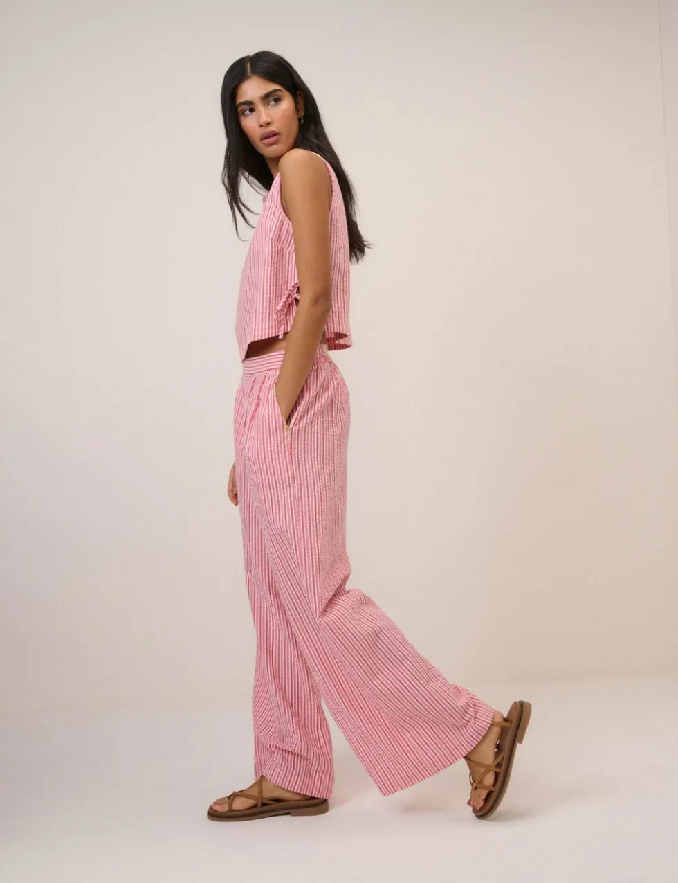 Pure Cotton Striped Straight Leg Trousers