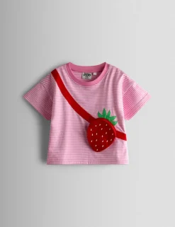 Pure Cotton Striped Strawberry Bag T- Shirt (6 Mths - 7 Yrs)
