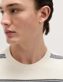 Pure Cotton Striped Textured Jumper