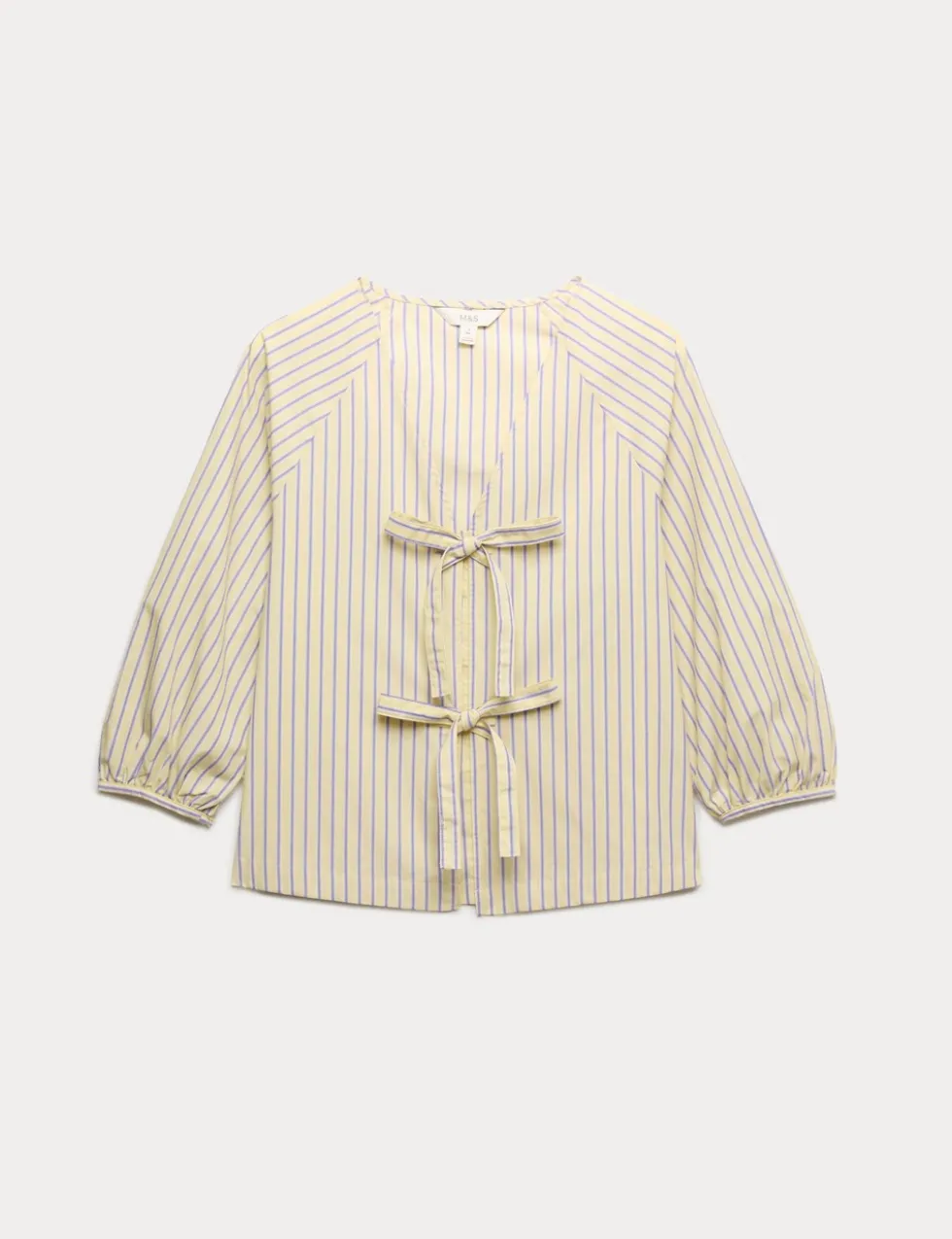 Pure Cotton Striped Tie Front Blouse
