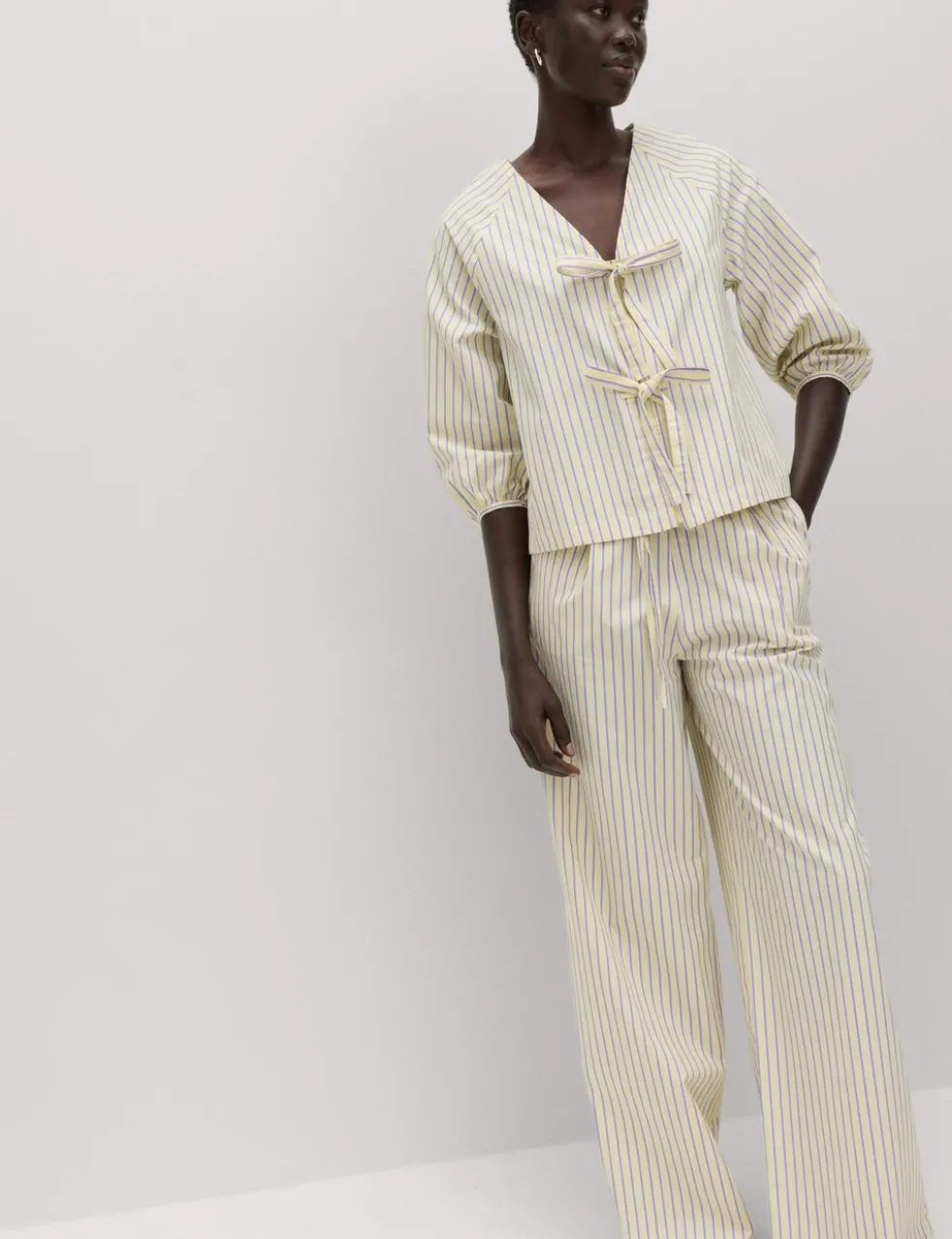 Pure Cotton Striped Tie Front Blouse