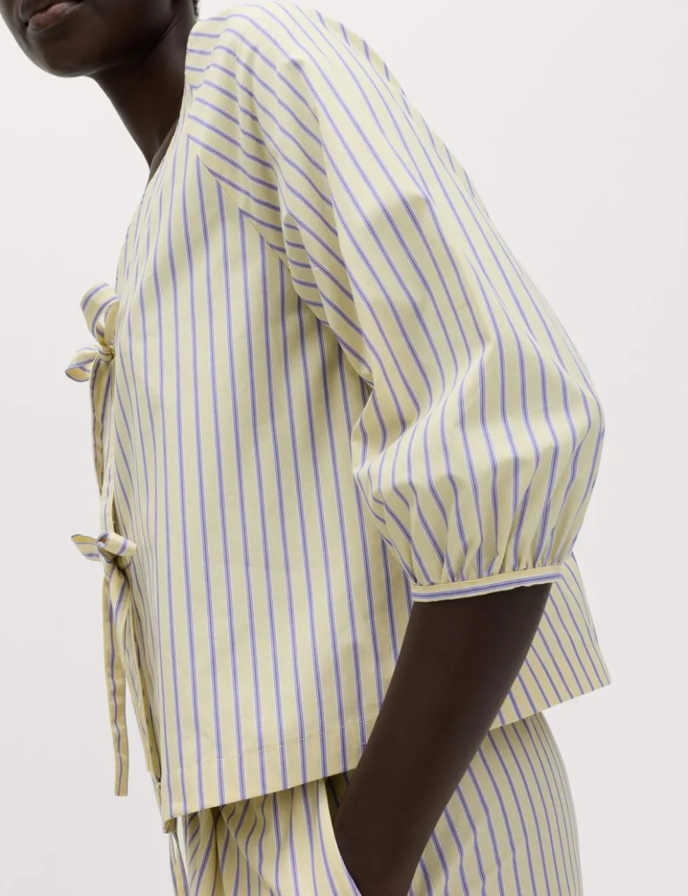 Pure Cotton Striped Tie Front Blouse