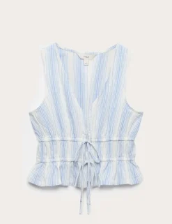 Pure Cotton Striped Tie Front Beach Top