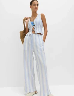 Pure Cotton Striped Tie Front Beach Top