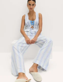 Pure Cotton Striped Tie Front Beach Top