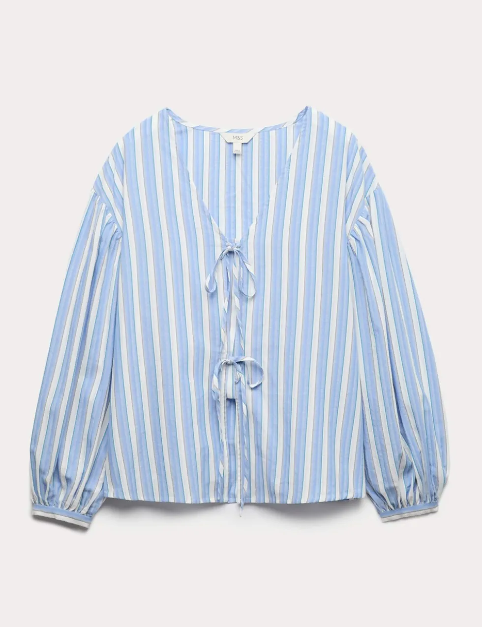 Pure Cotton Striped Tie Front Blouse