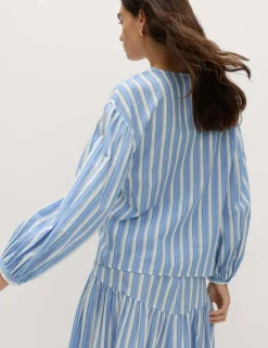 Pure Cotton Striped Tie Front Blouse
