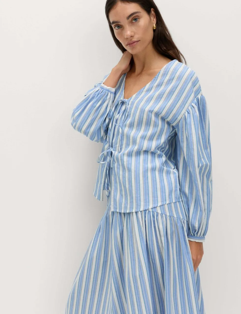 Pure Cotton Striped Tie Front Blouse