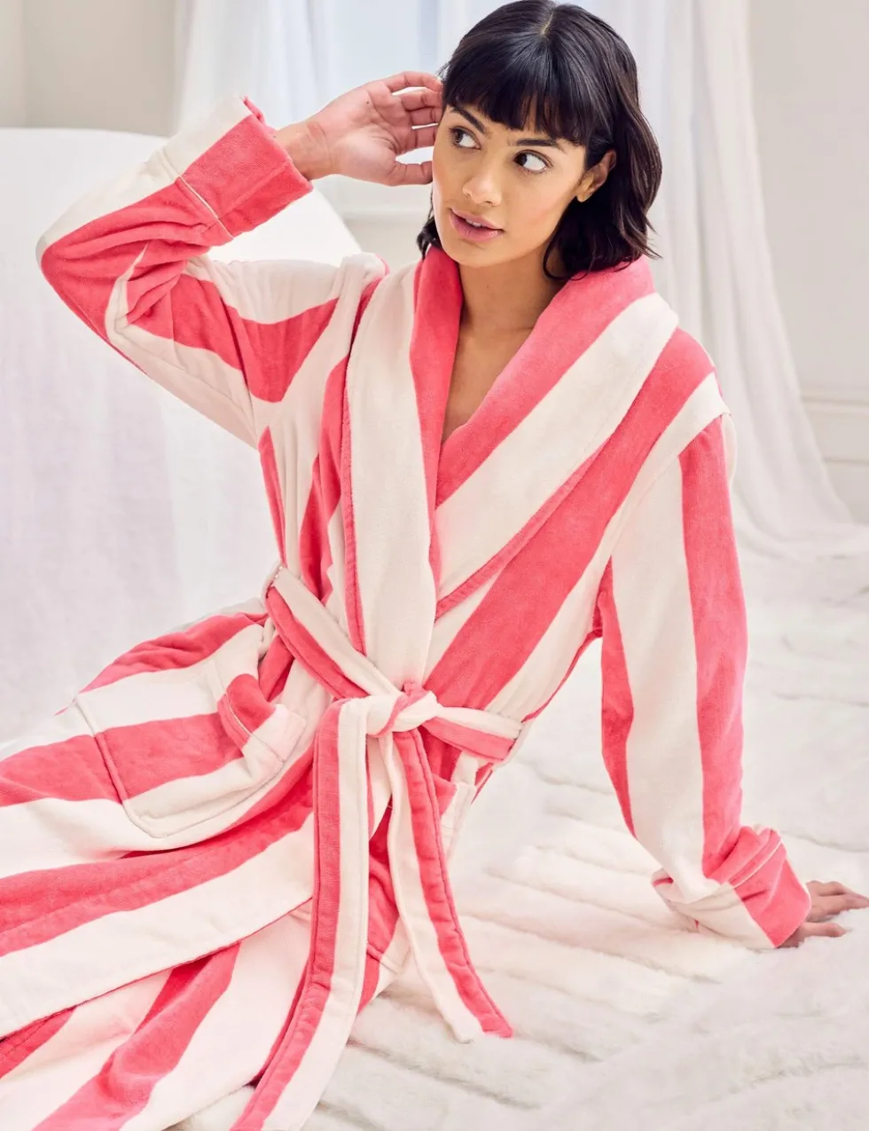 Pure Cotton Striped Towelling Dressing Gown