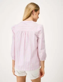 Pure Cotton Striped V-Neck Blouse