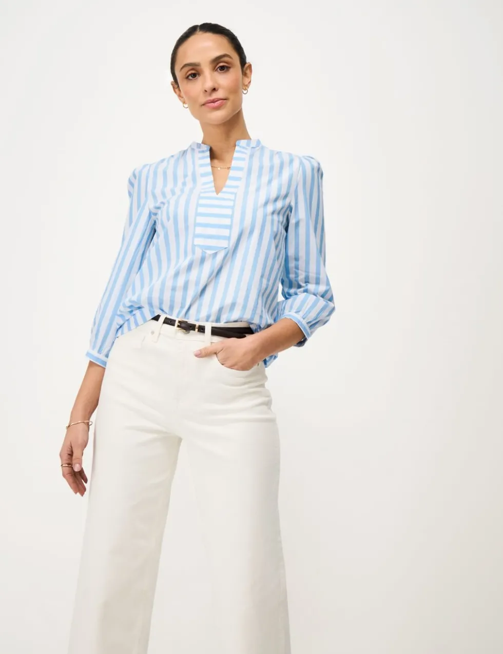 Pure Cotton Striped V-Neck Blouse
