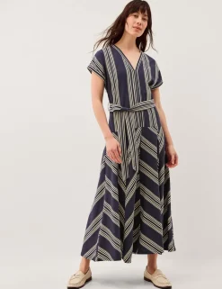 Pure Cotton Striped V-Neck Maxi Smock Dress
