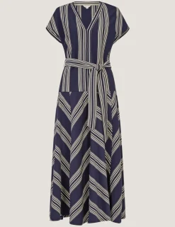 Pure Cotton Striped V-Neck Maxi Smock Dress