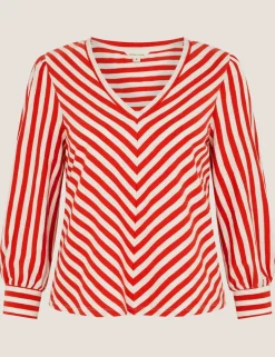 Pure Cotton Striped V-Neck Blouse