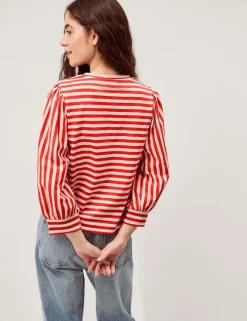 Pure Cotton Striped V-Neck Blouse