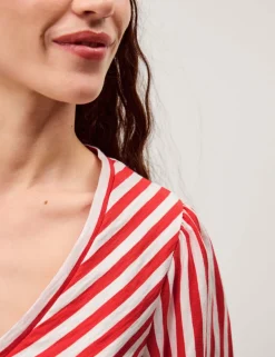 Pure Cotton Striped V-Neck Blouse