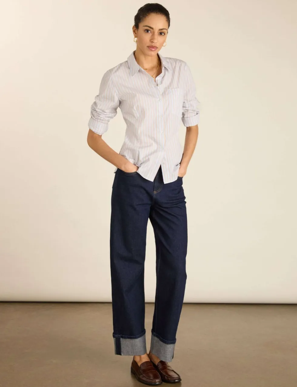 Pure Cotton Striped Waisted Shirt