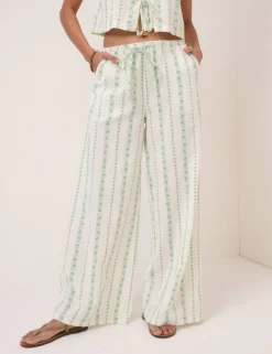 Pure Cotton Striped Wide Leg Trousers