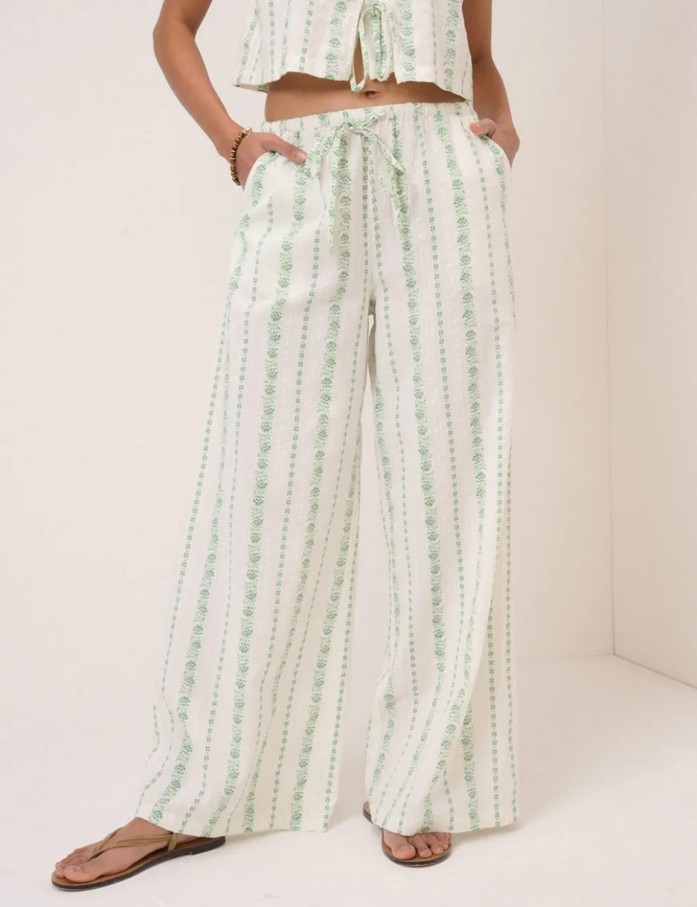 Pure Cotton Striped Wide Leg Trousers