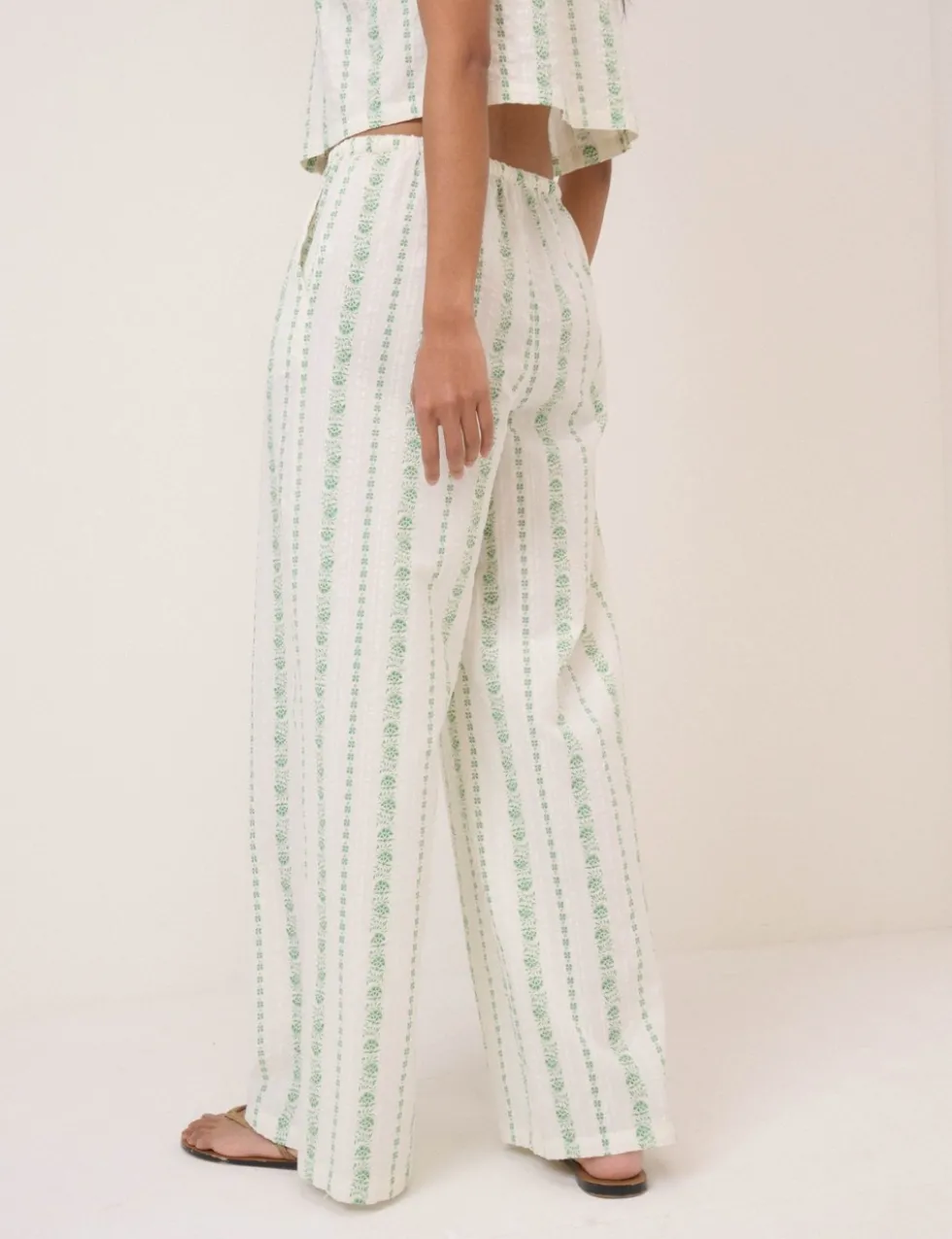 Pure Cotton Striped Wide Leg Trousers