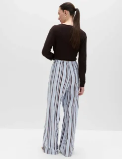 Pure Cotton Striped Wide Leg Trousers
