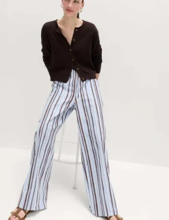 Pure Cotton Striped Wide Leg Trousers
