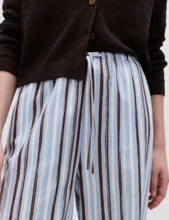 Pure Cotton Striped Wide Leg Trousers