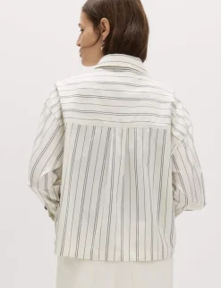 Pure Cotton Striped Zip Through Shirt Jacket