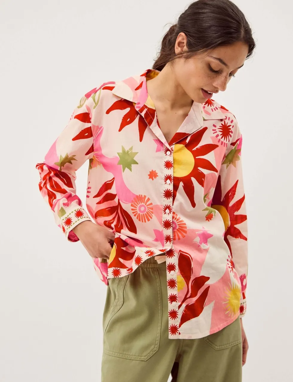 Pure Cotton Sun Print Button Through Shirt