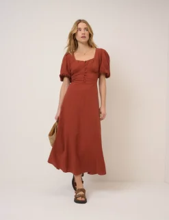 Pure Cotton Sweetheart Neckline Midi Dress