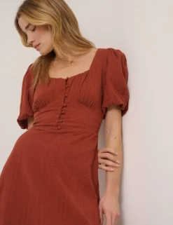 Pure Cotton Sweetheart Neckline Midi Dress