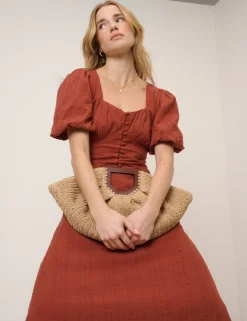 Pure Cotton Sweetheart Neckline Midi Dress