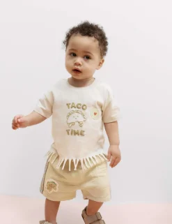 Pure Cotton Taco Fringe T-shirt and Shorts (0-5 Yrs)