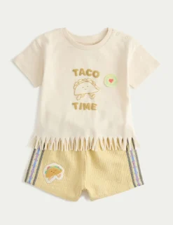 Pure Cotton Taco Fringe T-shirt and Shorts (0-5 Yrs)