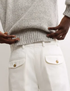 Pure Cotton Tapered Fit Pleated Twill Trousers