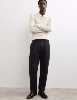 Pure Cotton Tapered Fit Pleated Twill Trousers