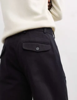 Pure Cotton Tapered Fit Pleated Twill Trousers