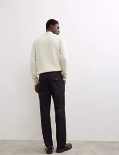 Pure Cotton Tapered Fit Pleated Twill Trousers