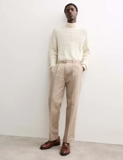 Pure Cotton Tapered Fit Pleated Twill Trousers