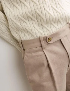Pure Cotton Tapered Fit Pleated Twill Trousers
