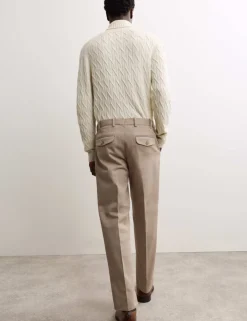Pure Cotton Tapered Fit Pleated Twill Trousers