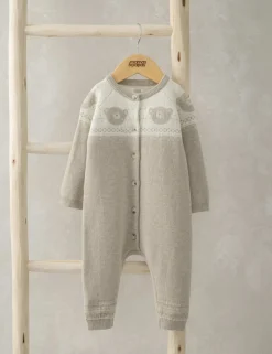 Pure Cotton Teddy Bear Fair Isle Knitted Romper (0-12 Mths)