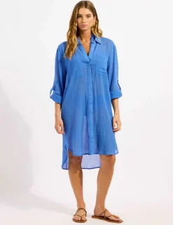 Pure Cotton Textured Beach Cover Up Shirt