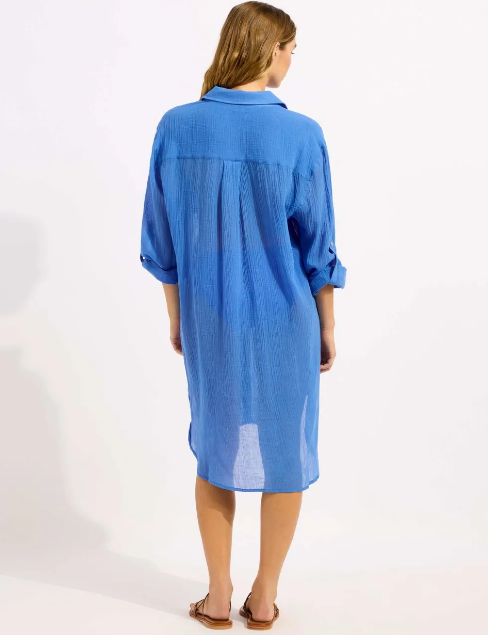 Pure Cotton Textured Beach Cover Up Shirt