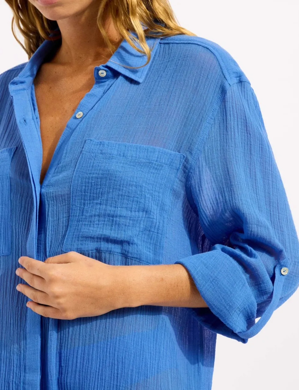 Pure Cotton Textured Beach Cover Up Shirt