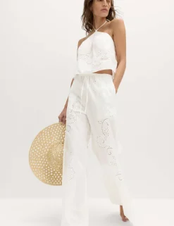 Pure Cotton Textured Broderie Beach Trousers