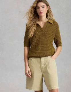 Pure Cotton Textured Collared Knitted Top