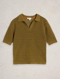 Pure Cotton Textured Collared Knitted Top