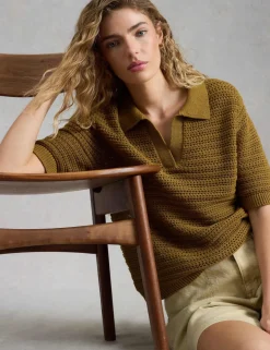 Pure Cotton Textured Collared Knitted Top